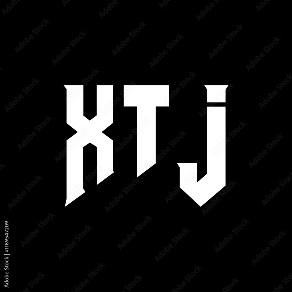Obraz premium XTJ letter logo design for technology company. XTJ logo design black and white color combination. XTJ logo, XTJ vector, XTJ design, XTJ icon, XTJ alphabet. XTJ typography logo design.