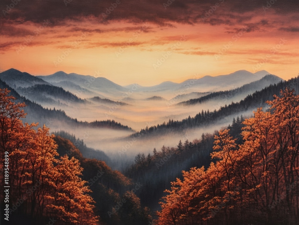 Fototapeta premium misty mountain range at sunrise