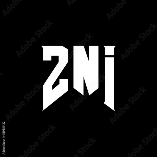 ZNI letter logo design for technology company. ZNI logo design black and white color combination. ZNI logo, ZNI vector, ZNI design, ZNI icon, ZNI alphabet. ZNI typography logo design. photo