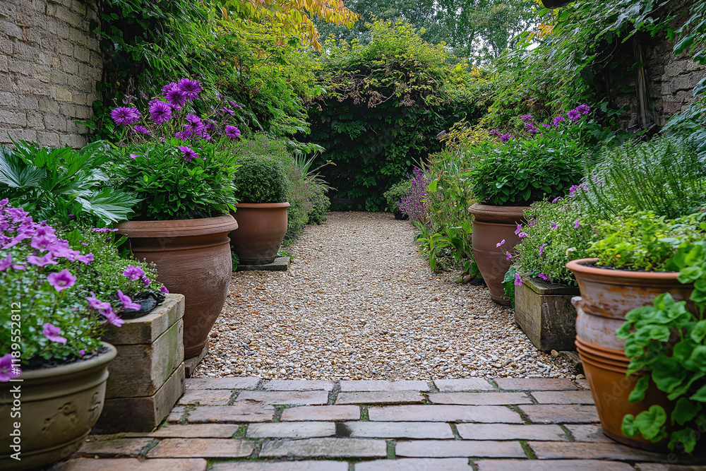 Fototapeta premium Garden Renovation with Empty Patio and Elegant Planters