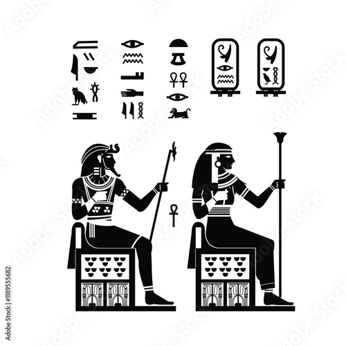 Egyptian papyrus background. ancient egyptian paraoh and cleopatra in historic hieroglyphic paper art