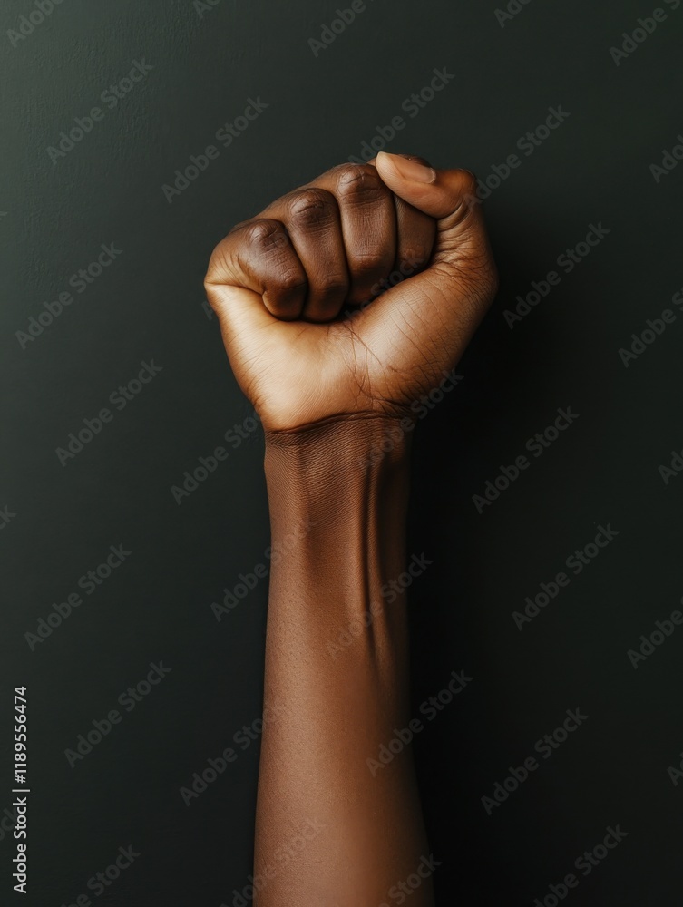 A powerful close-up of a clenched fist symbolizes unity and strength, representing the spirit of Black History Month in an expression of determination and pride A powerful close-up of a clenched fist symbolizes unity and strength, representing the spirit of Black History Month in an expression of determination and pride