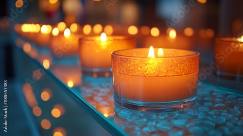 Warm glow from decorative candles illuminating a serene setting in the evening
