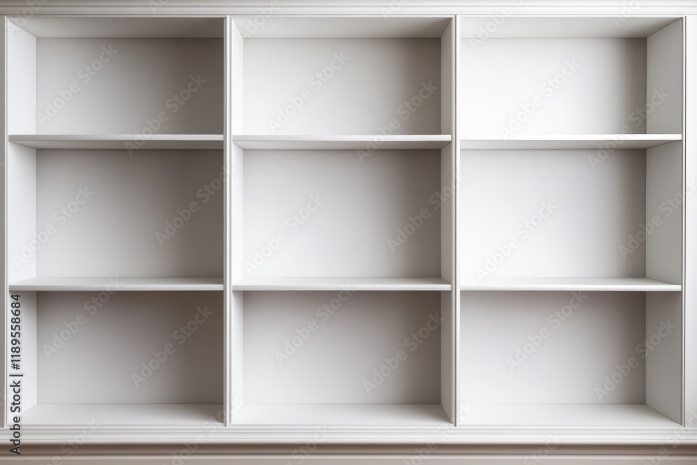 Fototapeta premium Minimalist Blank White Bookcase. Elegant Wooden Furniture Design for Modern Interiors
