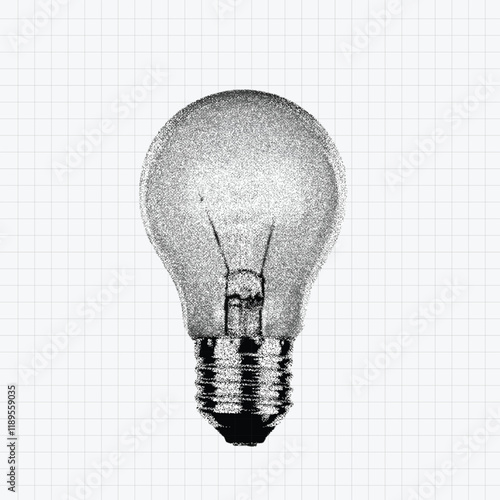 halftoon stipple effect  in the style photocopy, with a light bulb .Y2k collage design.
