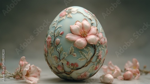 Exquisite porcelain egg adorned with delicate floral designs and intricate de...