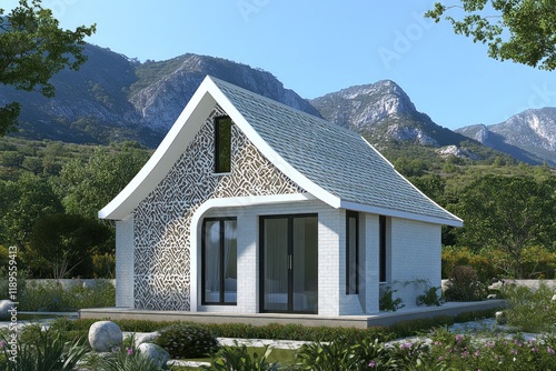 Wallpaper Mural Contemporary House Surrounded by Lush Green Mountains in Scenic Landscape Torontodigital.ca