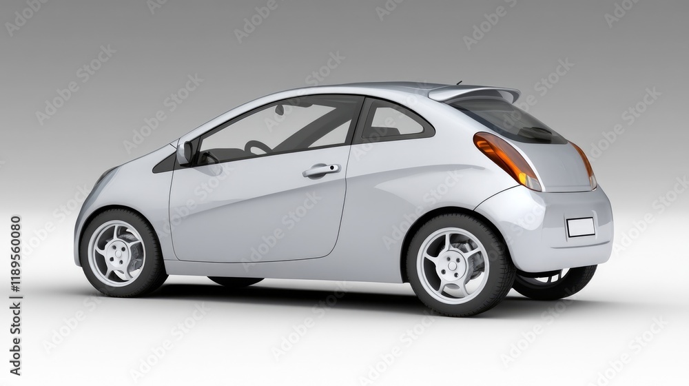 Sleek Compact Silver Automobile. Stylish Grey Hatchback with Dynamic Background Sleek Compact Silver Automobile. Stylish Grey Hatchback with Dynamic Background