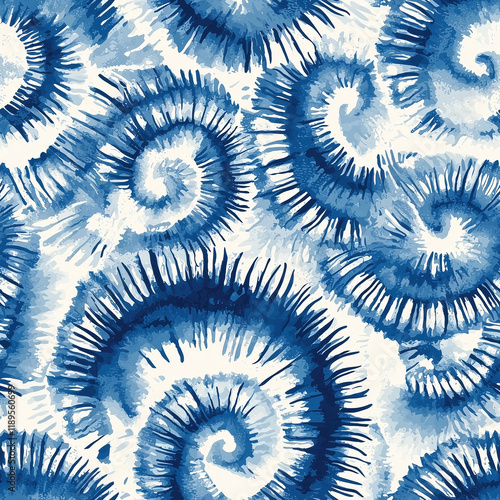 Shibori seamless pattern design featuring japanese tie-dye textiles abstract spirals vibrant blue colors textile art high-quality fabric patterns photo