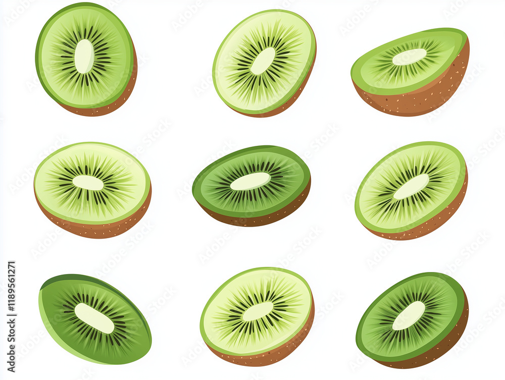 Fototapeta premium Array of Juicy Kiwi Slices: Green and Brown Fruits