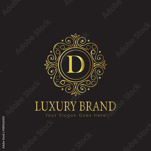 Letter Luxury brand logo design with a royal gold crown emblem and elegant typography