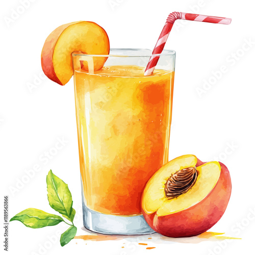 A watercolor of Peach Mango Juice, isolated on a white background. Peach Mango Juice vector.
