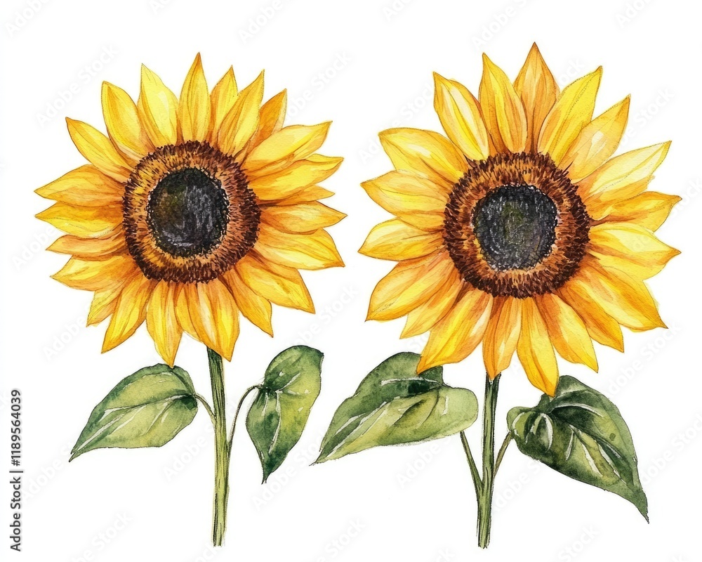Naklejka premium Vibrant Watercolor Sunflower Collection. Yellow Summer Blooms for Wedding Invitations and Floral Artwork