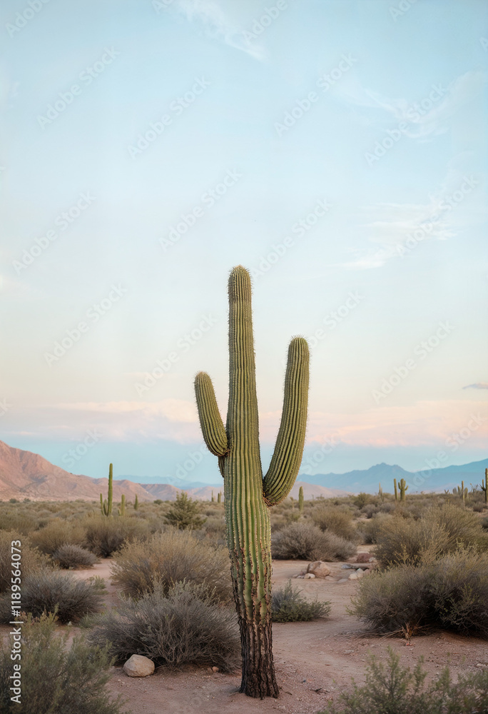 Desert landscape with a lone cactus Desert landscape with a lone cactus