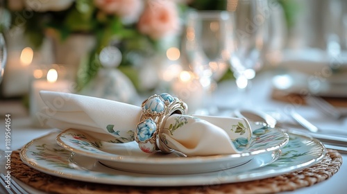 Elegant Easter table setting with pastel decorations and floral arrangements ...