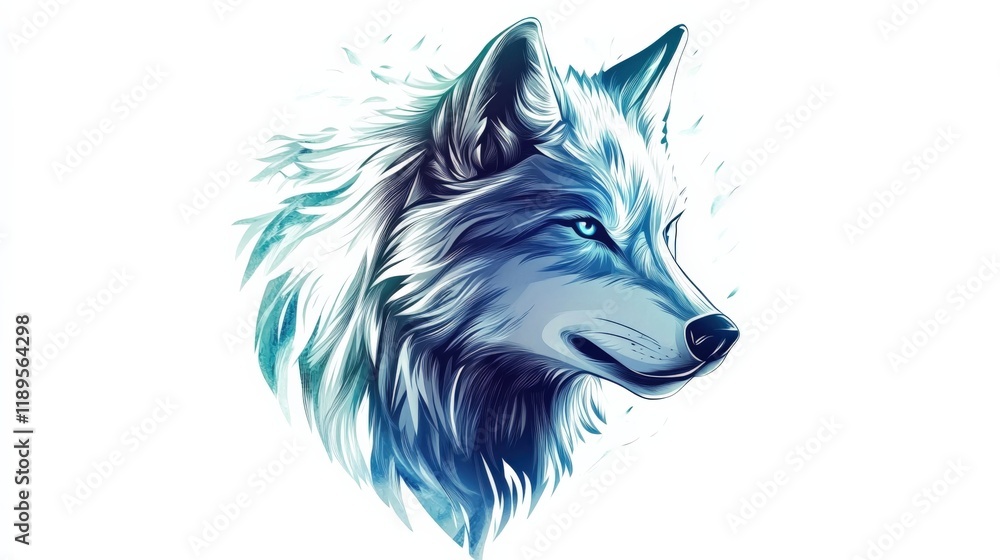 Naklejka premium a blue and white wolf illustration