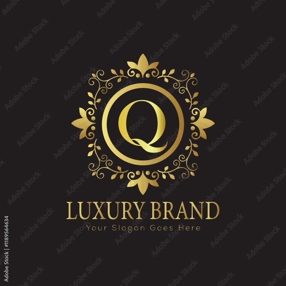 Fototapeta premium Letter Luxury brand logo design with a royal gold crown emblem and elegant typography