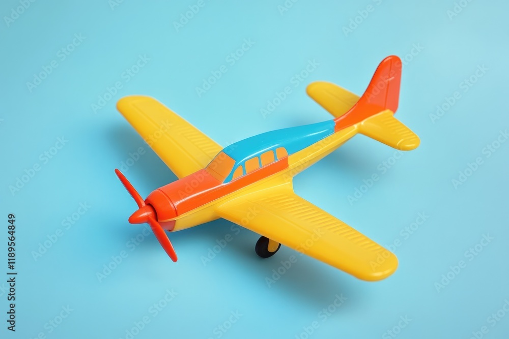 Vivid Toy Aircraft Soaring Across a Bright Blue Sky Vivid Toy Aircraft Soaring Across a Bright Blue Sky