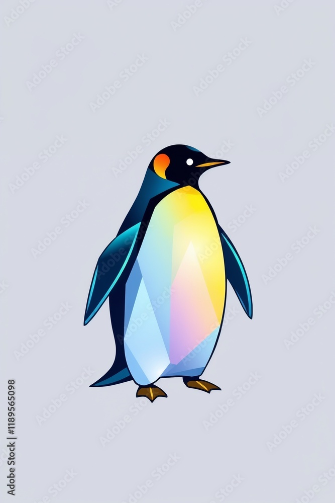 Fototapeta premium Modern Low-poly Geometric Penguin in Vibrant Blues and Pastels