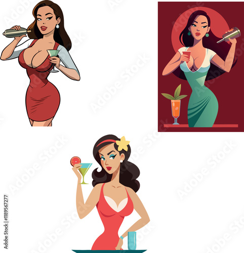 Bartenders preparing cocktails and serving drinks