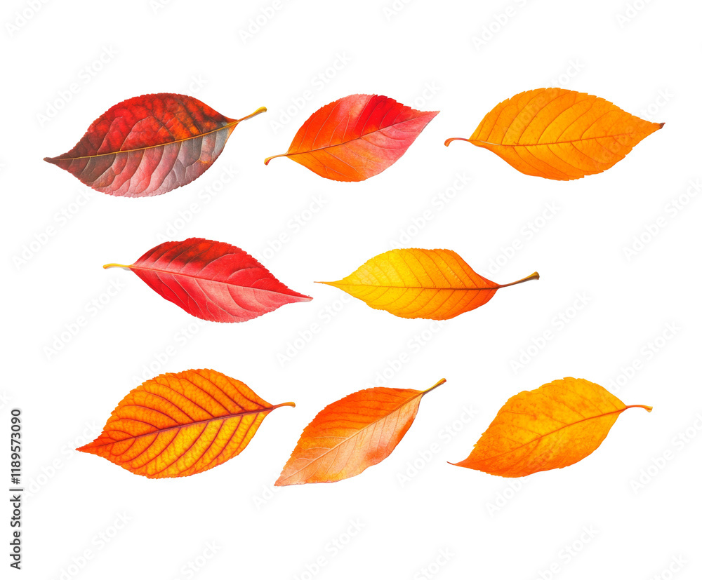Obraz premium Autumn Leaves in Vibrant Colors: A Stunning Display of Nature's Beauty , isolated on white background PNG
