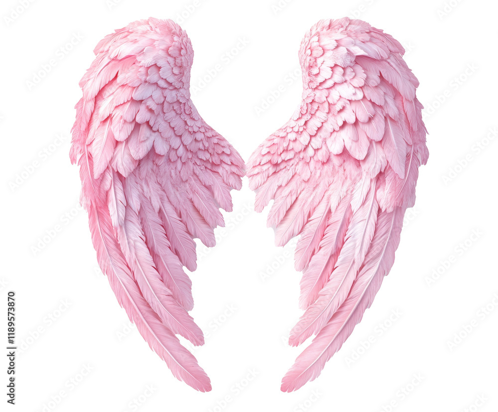 Fototapeta premium Delicate Pink Angel Wings: A Heavenly Artistic Creation , isolated on white background PNG