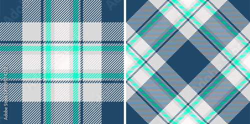 Stylish teal, gray, and white plaid patterns.  Perfect for textile design, fashion, websites, or packaging.  Two distinct yet complementary designs offer versatility.