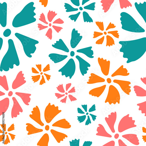 Seamless pattern of bright multi-colored flowers