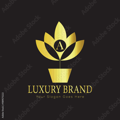 Letter luxury gold logo concept brand logo design with a royal gold crown emblem and elegant typography
