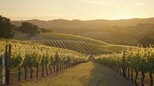 Wallpaper Mural Rolling vineyard hills bathed in golden sunset light. Torontodigital.ca