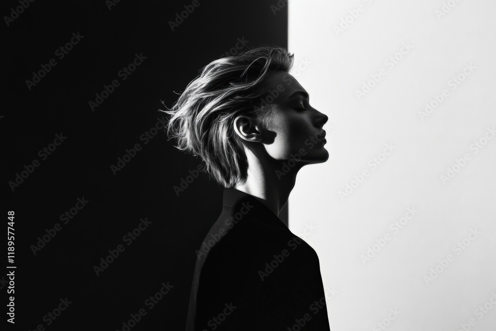 black and white portrait of a person in profile black and white portrait of a person in profile