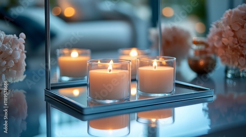 Candles and mirror creating a serene ambiance in a cozy indoor setting during...