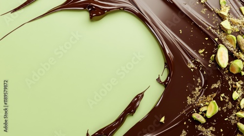 Trend Dubai chocolate with pistachio nut paste and kataifi doug. Trendy cocoa spread dessert banner photo