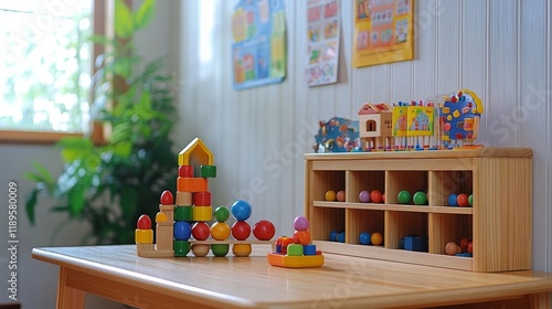 Bright and inviting play area with colorful toys and plants in a cozy room
