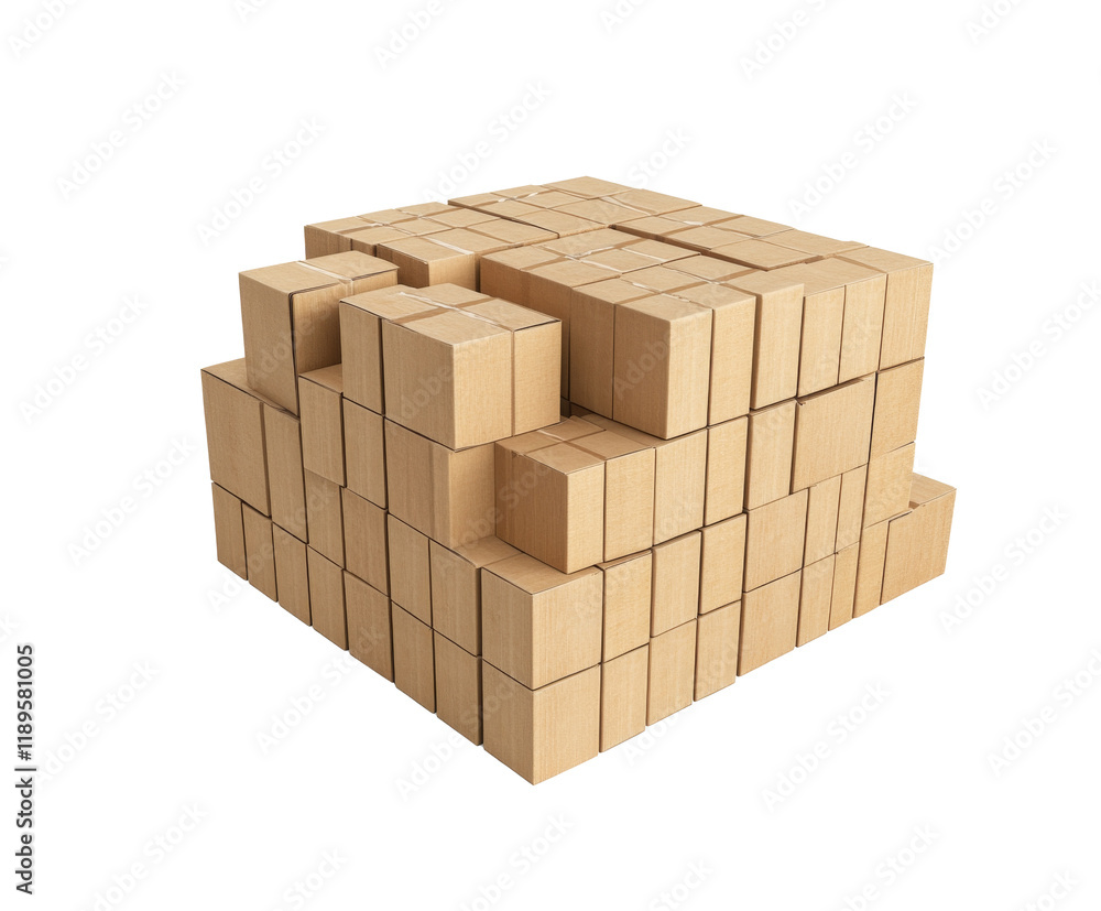 A Stacked Structure of Cardboard Boxes: A Stunning Representation of Logistics and Business , isolated on white background PNG A Stacked Structure of Cardboard Boxes: A Stunning Representation of Logistics and Business , isolated on white background PNG