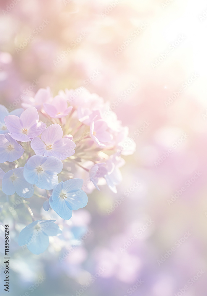 Soft Pastel Blue and Pink Flowers in Sunlight Dreamy Floral Background Image Soft Pastel Blue and Pink Flowers in Sunlight Dreamy Floral Background Image