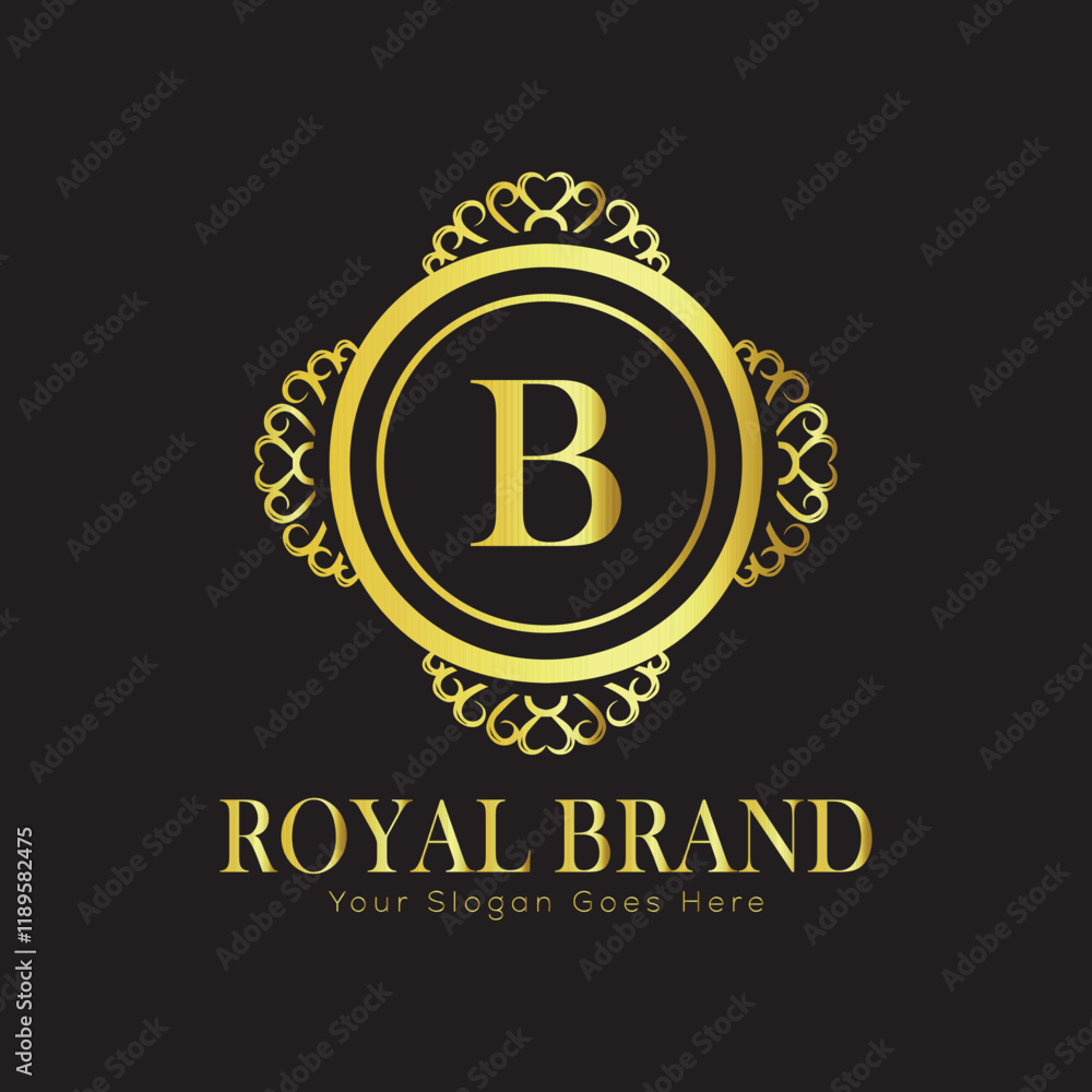 Fototapeta premium Letter Luxury brand logo design with a royal gold crown emblem and elegant typography 