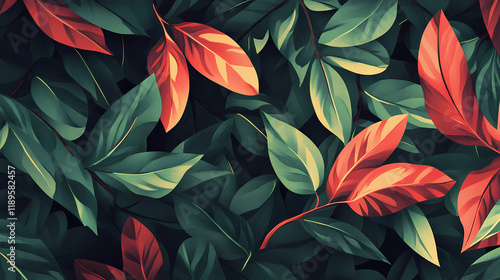 Wallpaper Mural A close up of a pattern of green and red leaves. Leafglow. Illustration Torontodigital.ca