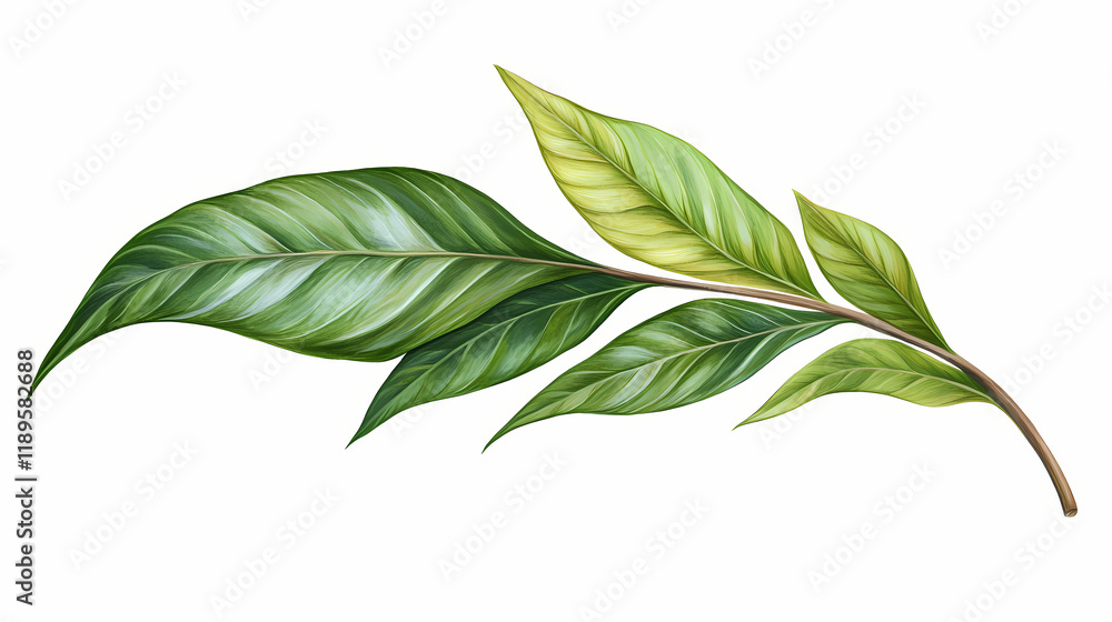 Obraz premium A green leaf of cannabis inflorescence isolate on a white background ai. Leafglow. Illustration
