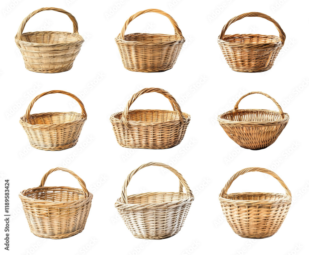 Elegant Wicker Baskets Collection - Perfect for Storage and Gifts , isolated on white background PNG Elegant Wicker Baskets Collection - Perfect for Storage and Gifts , isolated on white background PNG
