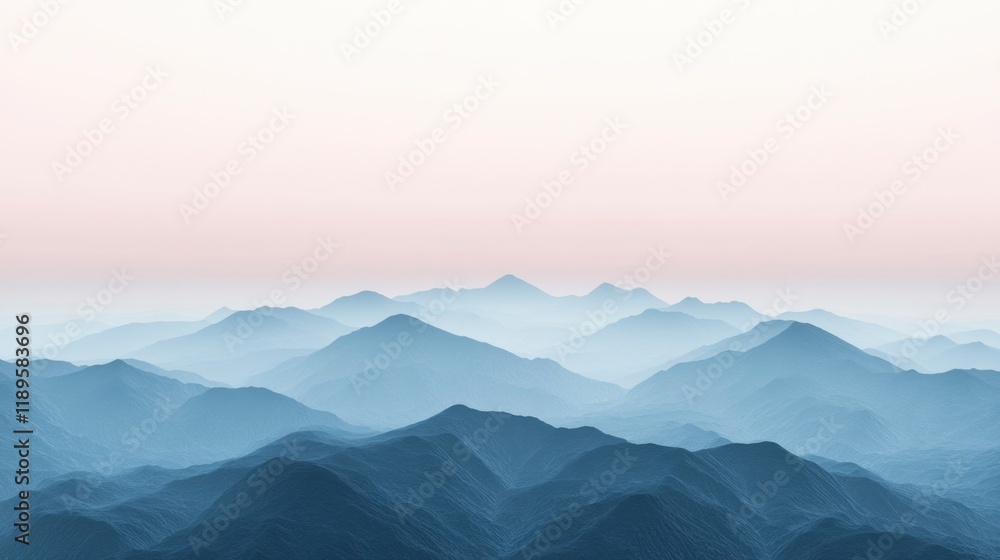 Fototapeta premium Serene Blue Mountain Range at Dawn - Peaceful Landscape