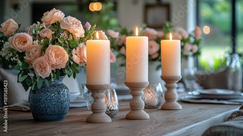 Elegant table setting with candles and floral arrangement for a special occas...
