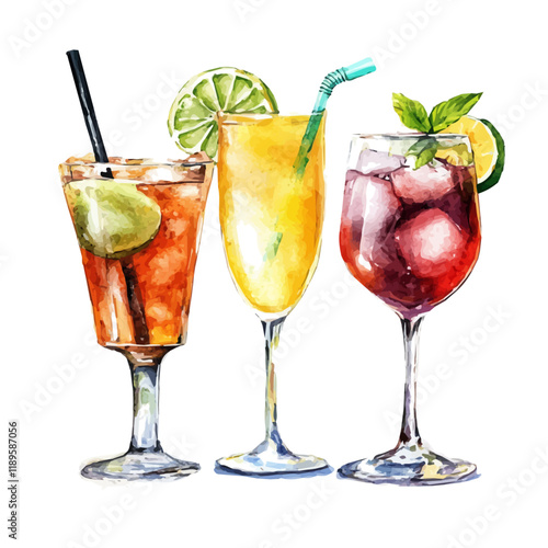 A watercolor vector of Other Specialty Drinks, isolated on a white background. Specialty drinks vector.
