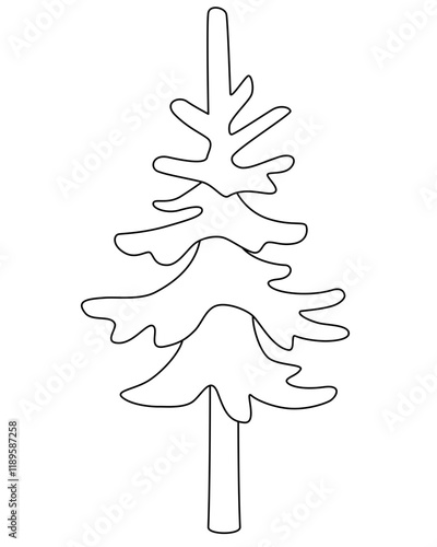 Small Spruce, coniferous evergreen tree - vector linear picture for coloring. Outline. Small Christmas tree, stylized image of a plant.	