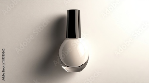White nail polish bottle on a clean surface with soft shadows in a minimalist...