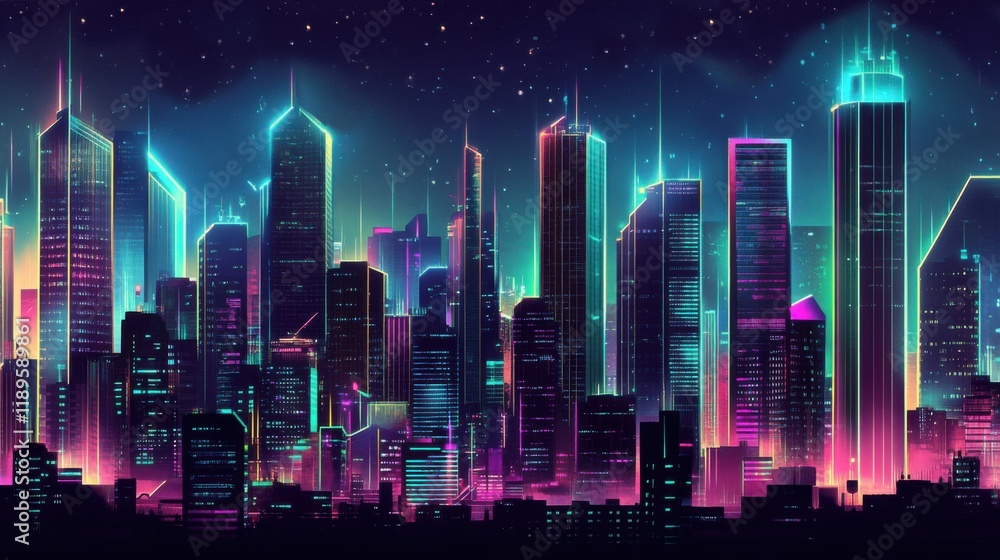 Obraz premium Futuristic city neon and metallic cyberpunk tones