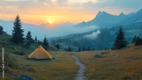 Camping under clear skies near stunning mountains in a serene outdoor landscape