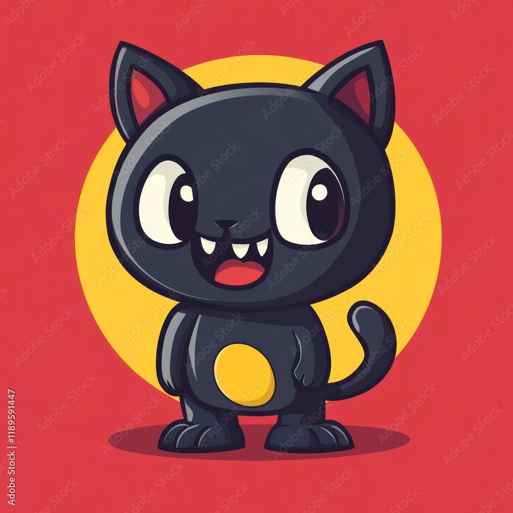 Adorable Black Kitten Cartoon Illustration Adorable Black Kitten Cartoon Illustration