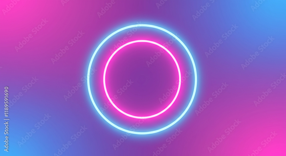 Obraz premium Vibrant Neon Light Circles on Gradient Background Abstract Design Pink and Blue Hues