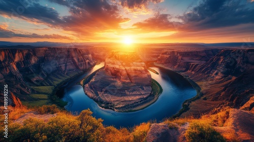 Beautiful sunset over Horseshoe Bend in the Grand Canyon area showcasing the ...